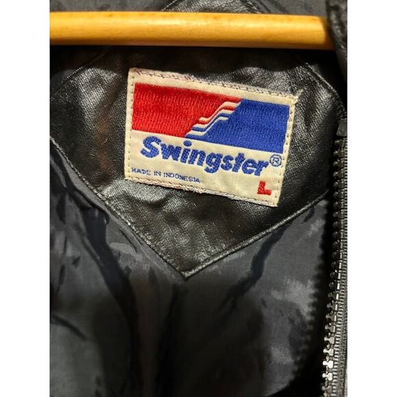 Vintage Firestone jacket bomber black VTG car racing coat sz L Swingster - Picture 6 of 8